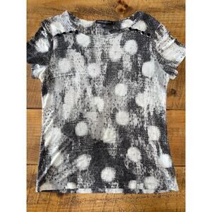 Womens Robert Kitchen Canada Black‎ White Dot Soft Stretchy Buttons Blouse M